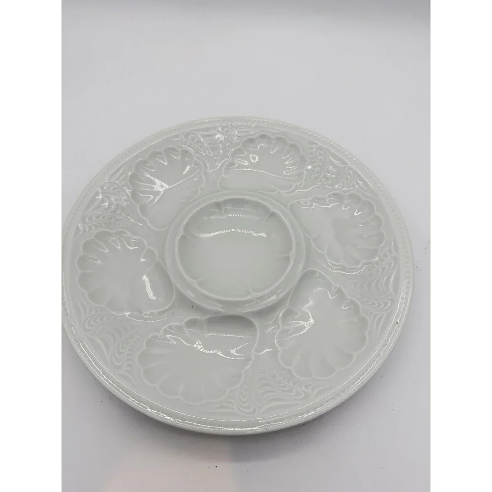 Antique Tharaud limoges france oyster platter White Glossy 10.5” Porcelain